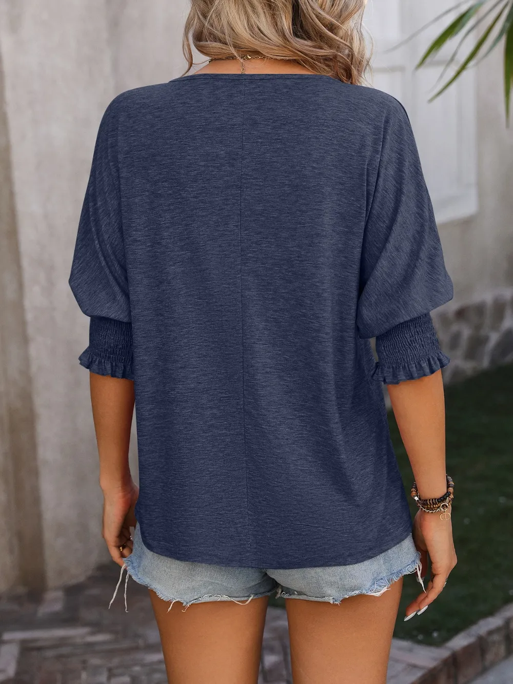 Heathered Notched Lantern Sleeve Blouse, image 5