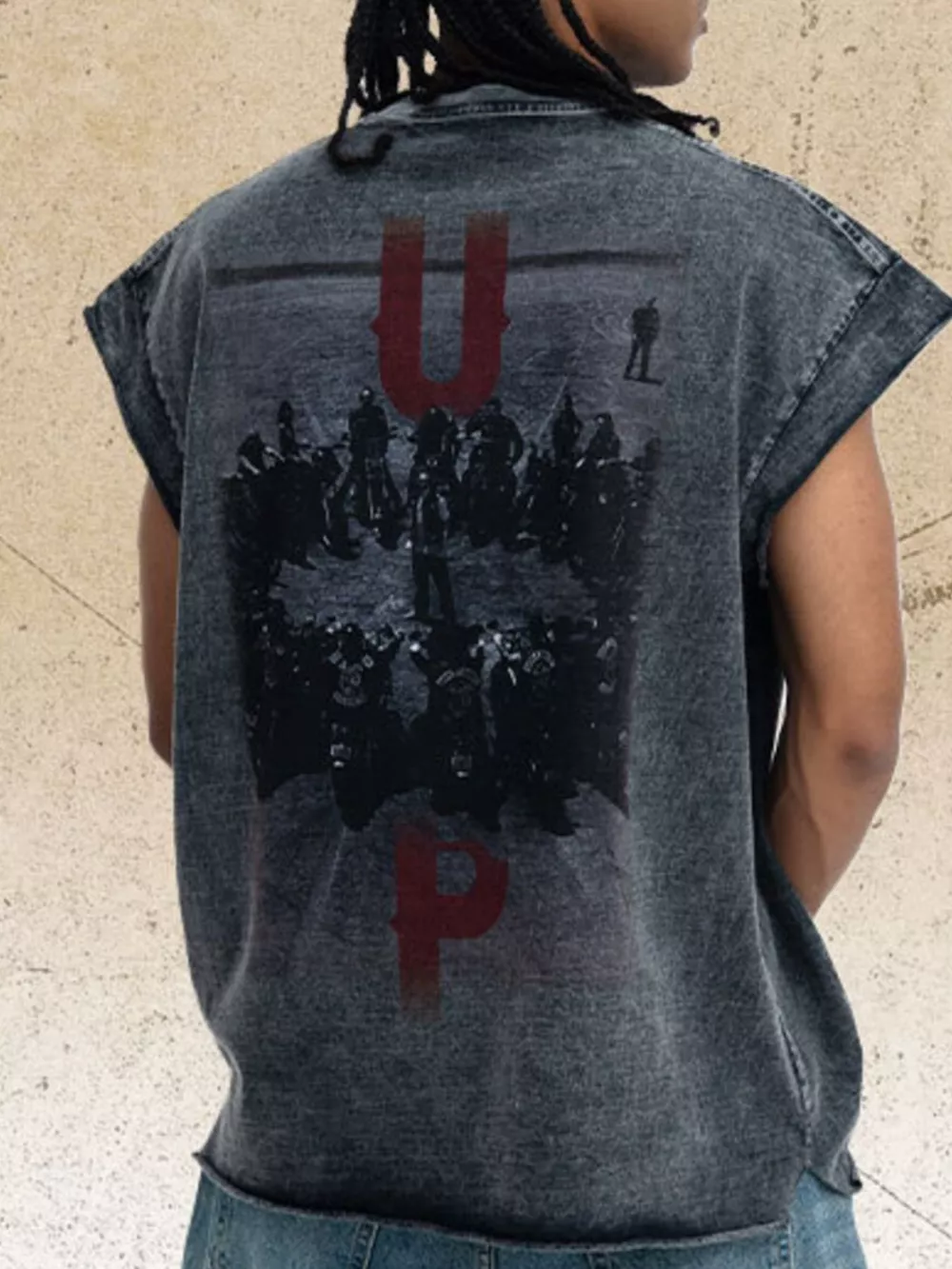 Men's Vintage Washed Tank Top with 'UP' Letter, image 2