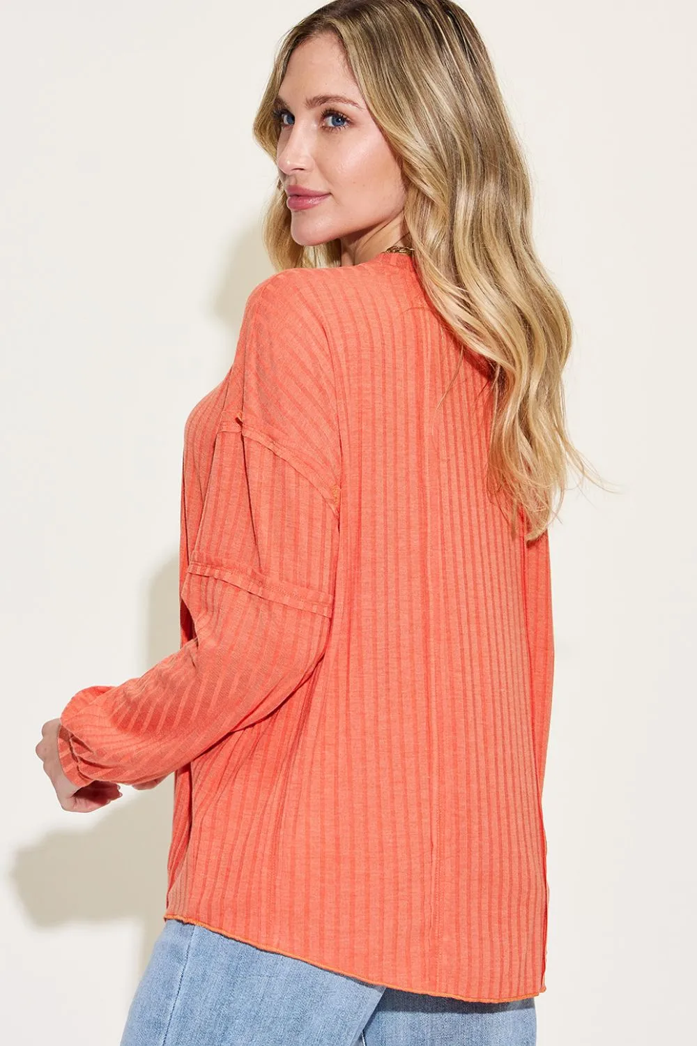 Full Size Ribbed Round Neck Long Sleeve T-Shirt, image 8