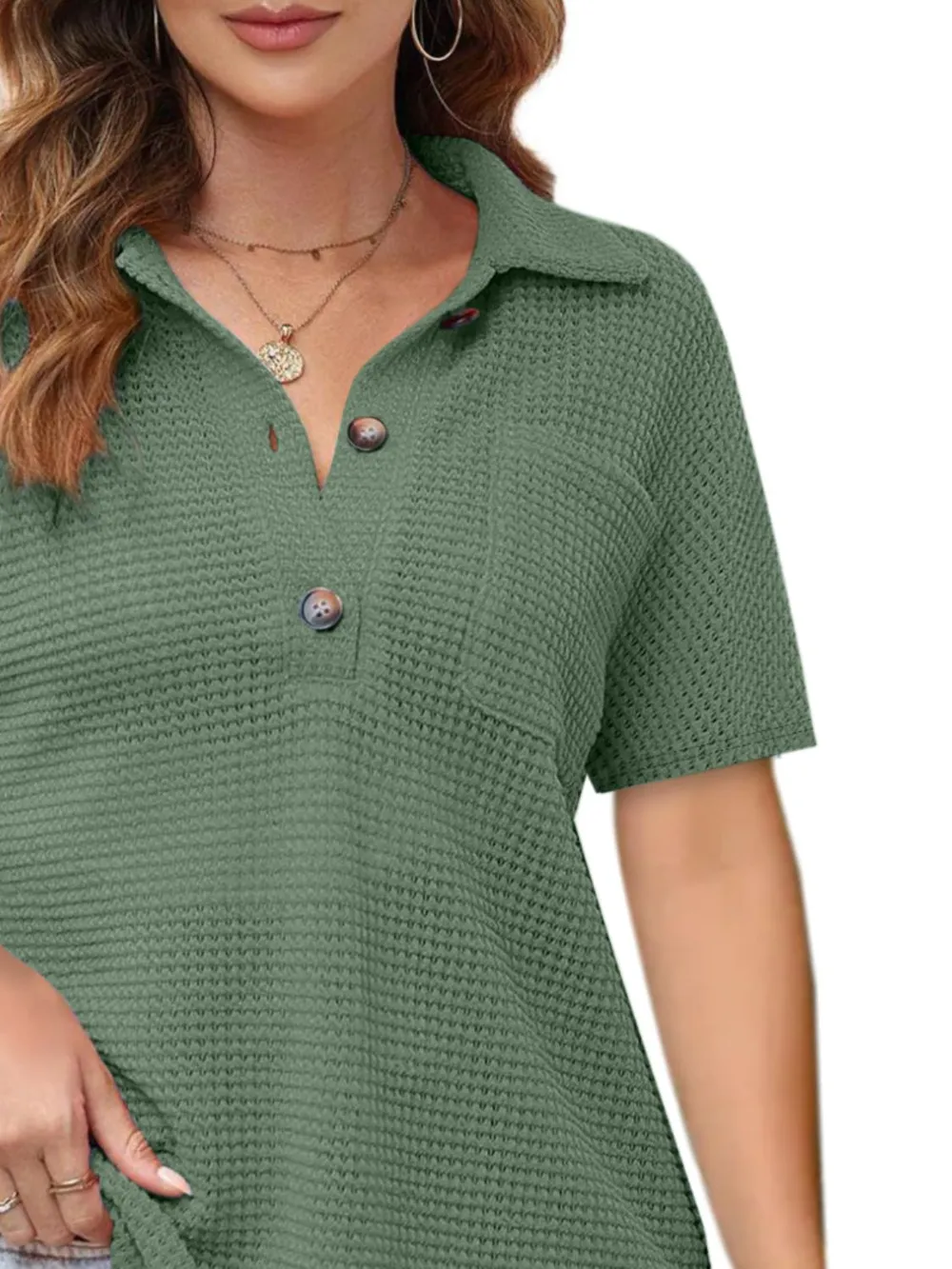 Waffle-Knit Short Sleeve Polo Shirt, image 4