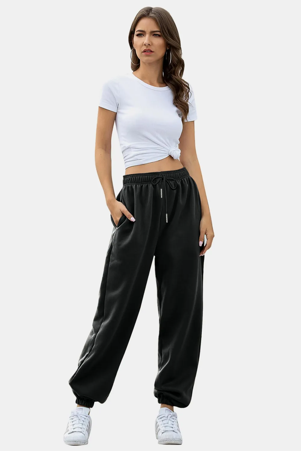 Elastic Waist Joggers with Pockets, image 3