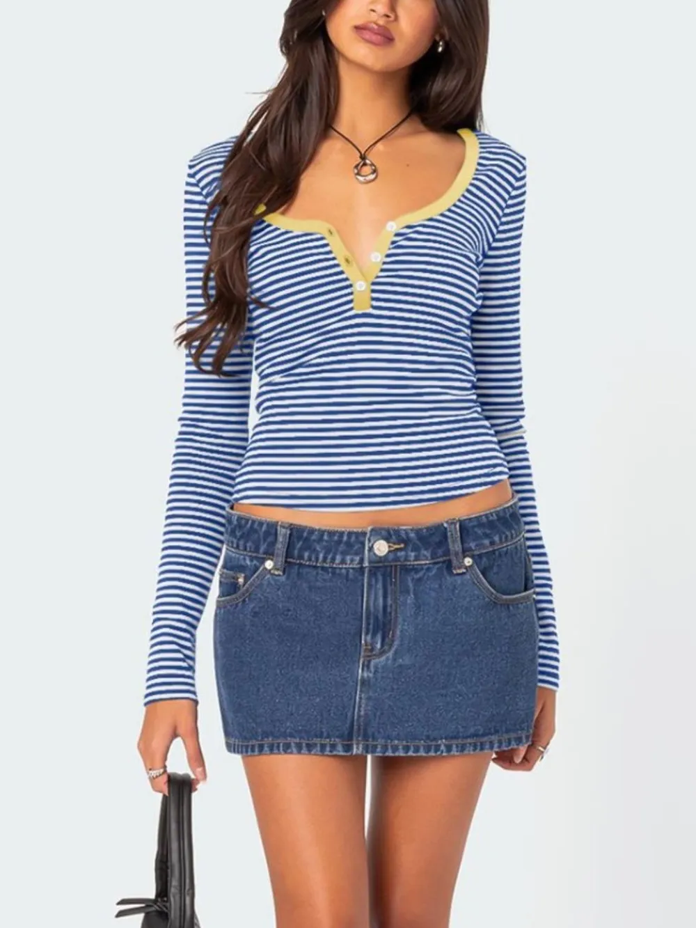 Buttoned Striped Long Sleeve T-Shirt, image 14