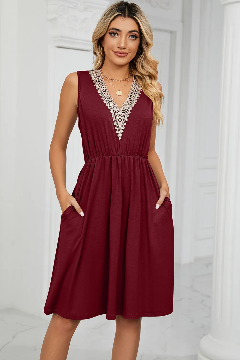 Pocketed V-Neck Wide Strap Dress, image 5