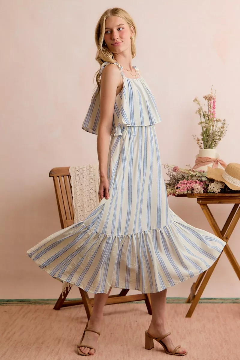 Stripe Tiered Shoulder Tie Midi Lined Dress, image 23