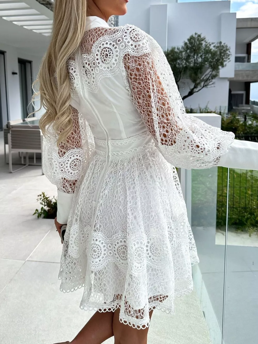 Lace Lantern Sleeve Mini Dress, image 5