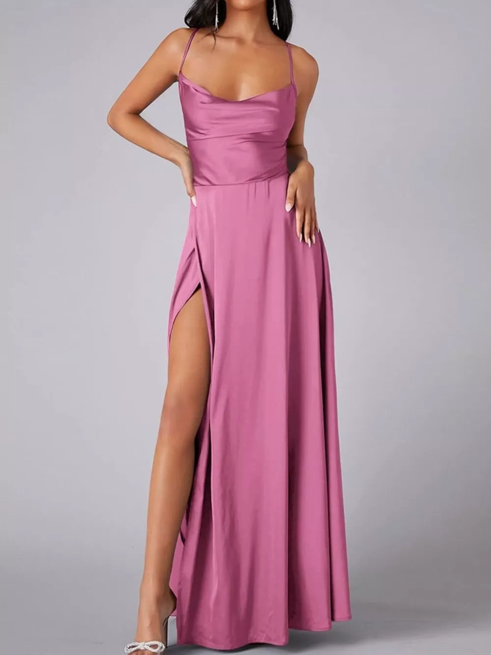 Lace Up Back Split Maxi Dress, image 4