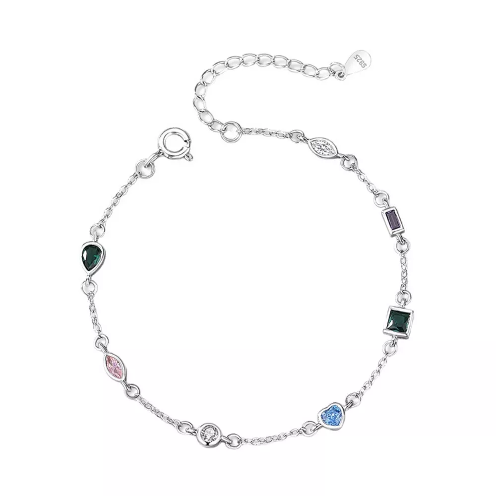 925 Sterling Silver Geometric Charm Bracelet, image 5