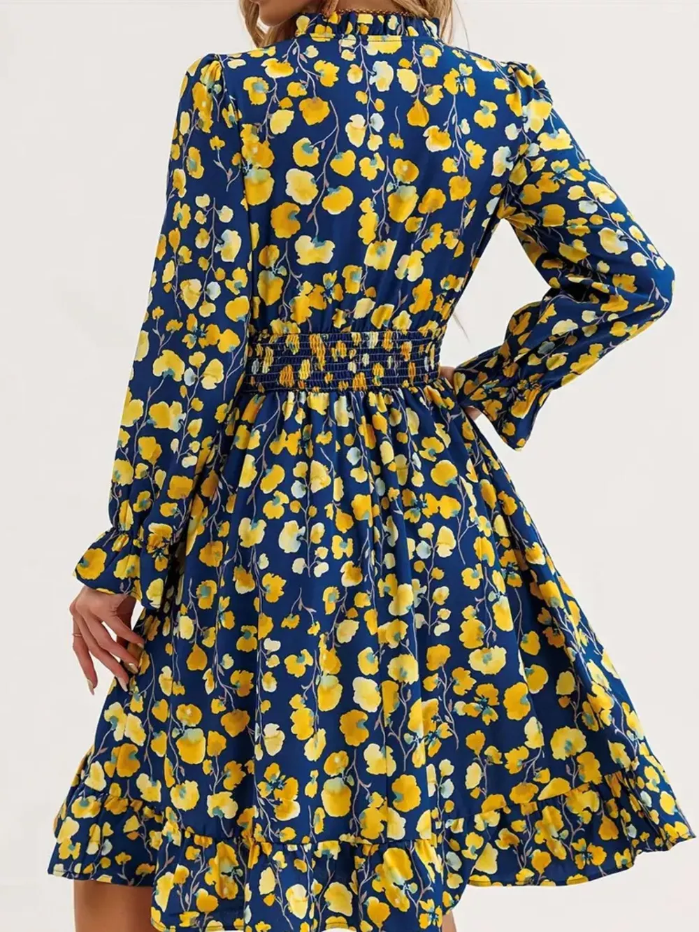 Floral Notched Flounce Sleeve Dress, image 6