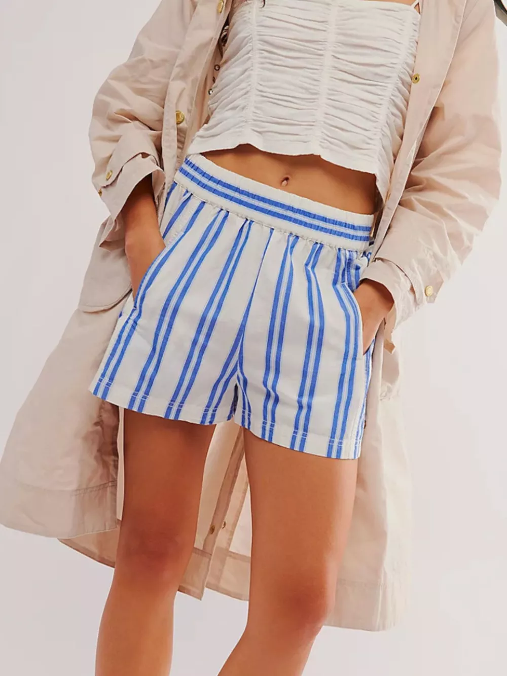 Striped Elastic Waist Casual Shorts, image 5