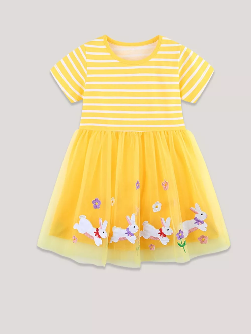 Children's Bunny & Floral Striped Tulle Dress, image 2