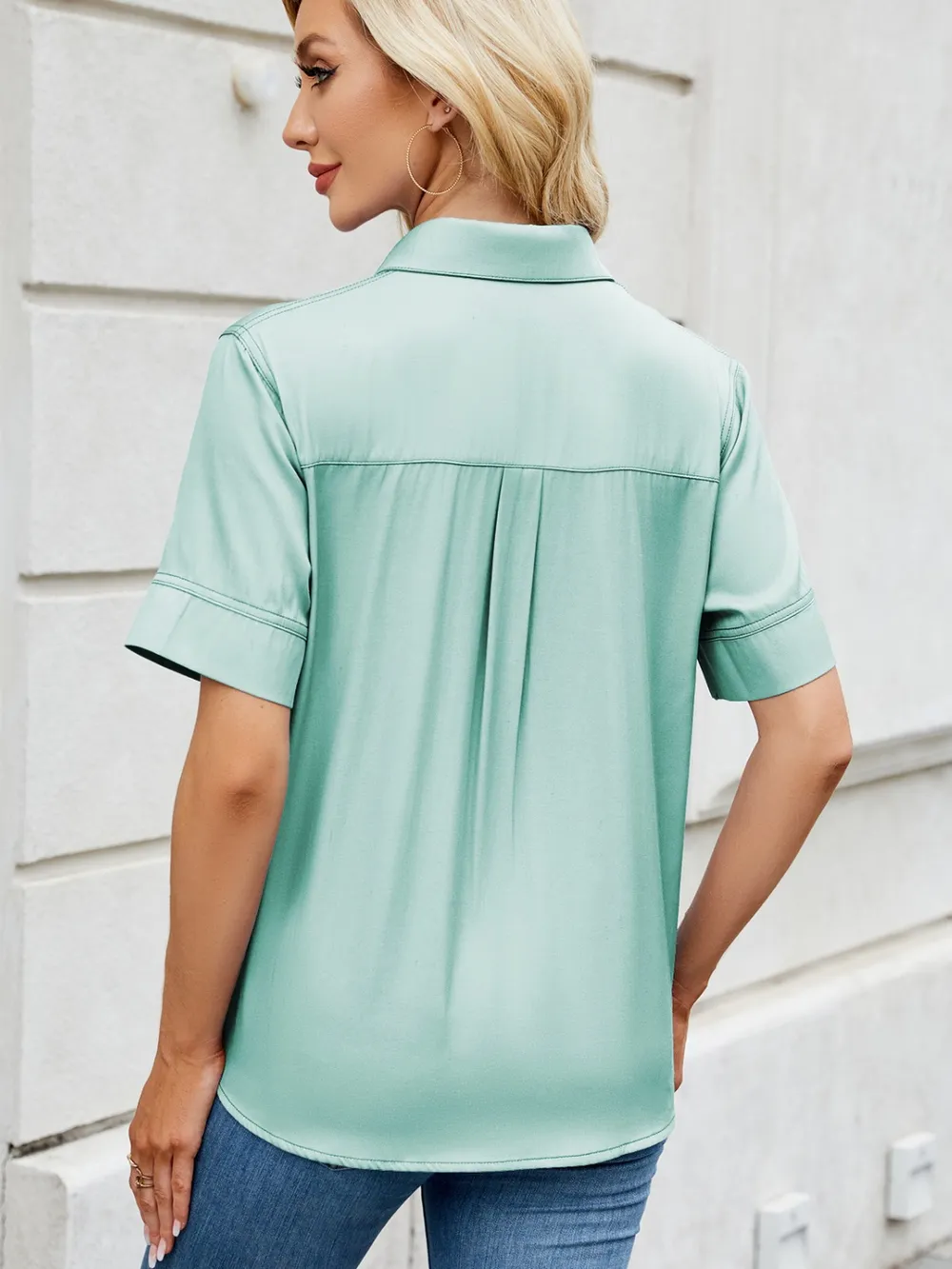 Collared Neck Short Sleeve Shirt, image 6