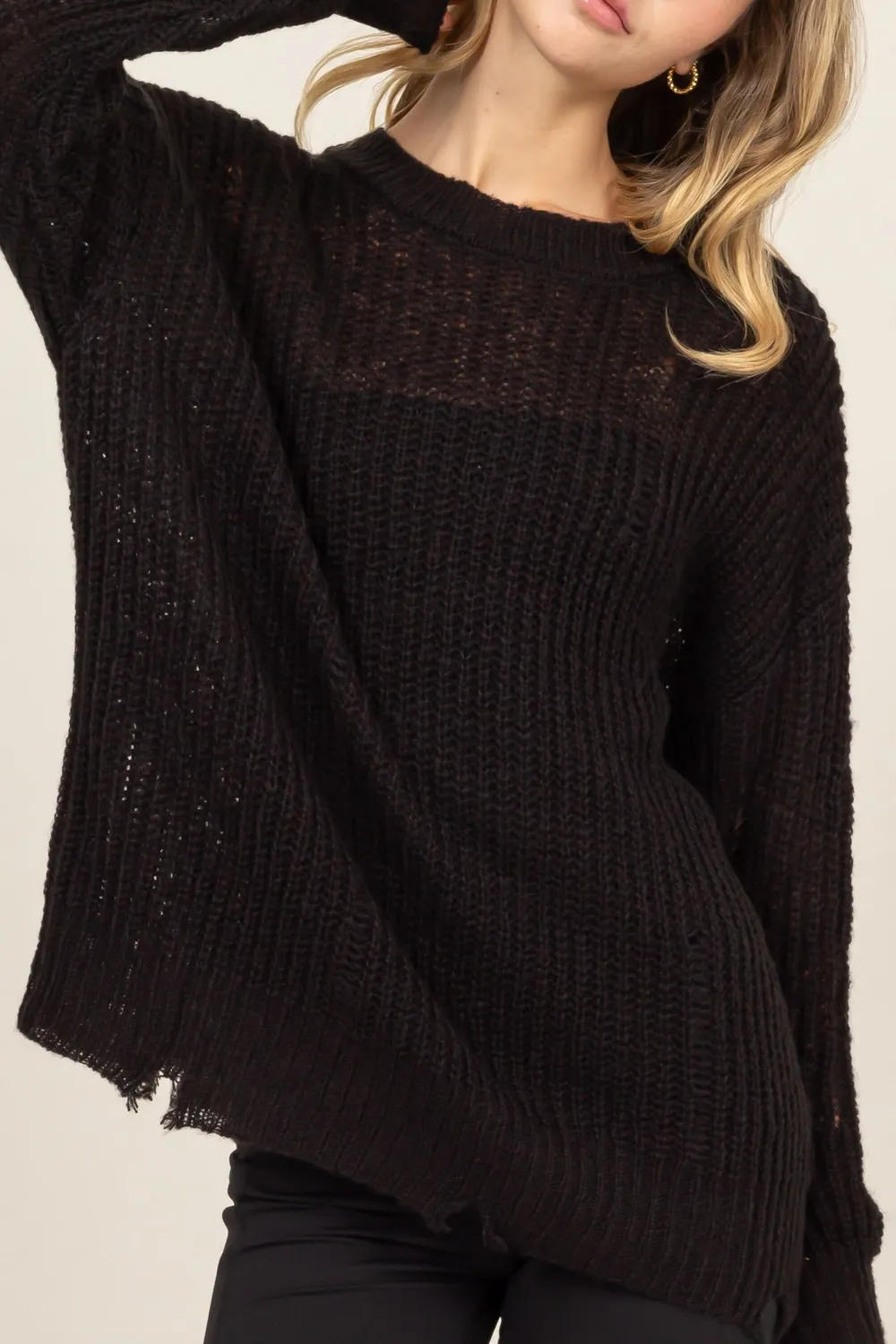 Distressed Long Sleeve Knit Top, image 5