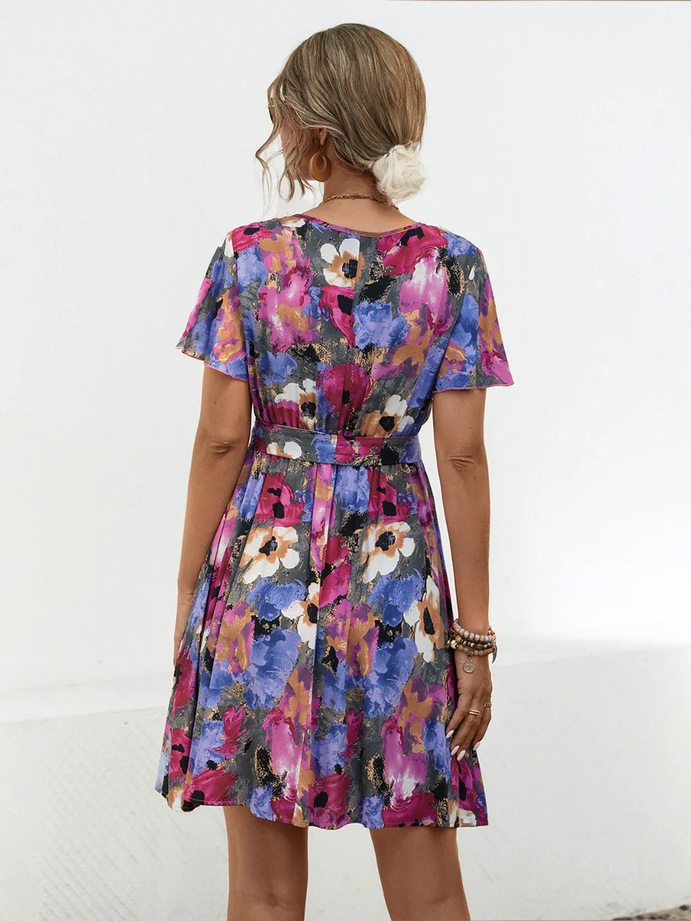 Printed Surplice Tie Waist Mini Dress, image 4