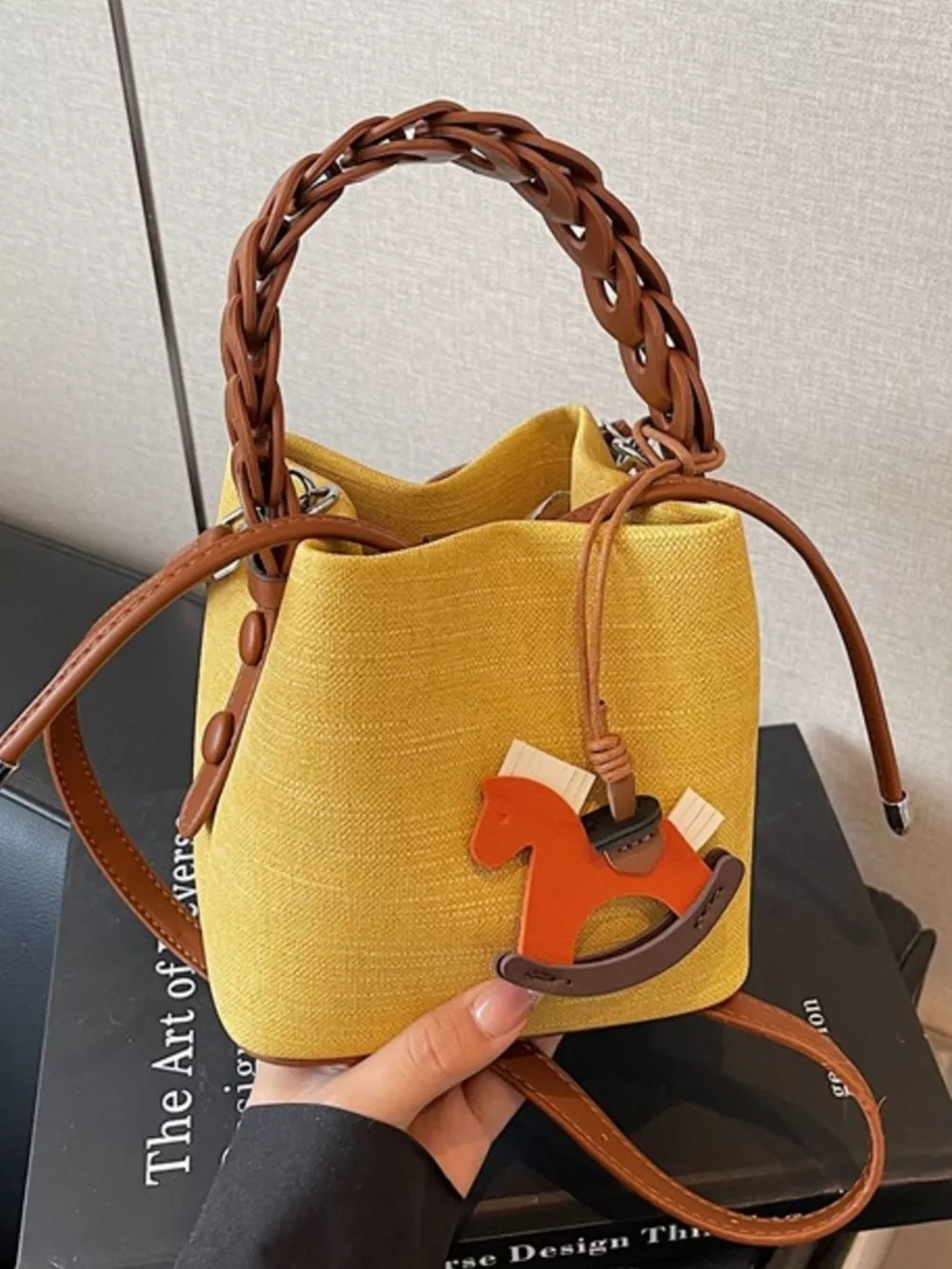 Braided Top Handle Bucket Crossbody Bag, image 3
