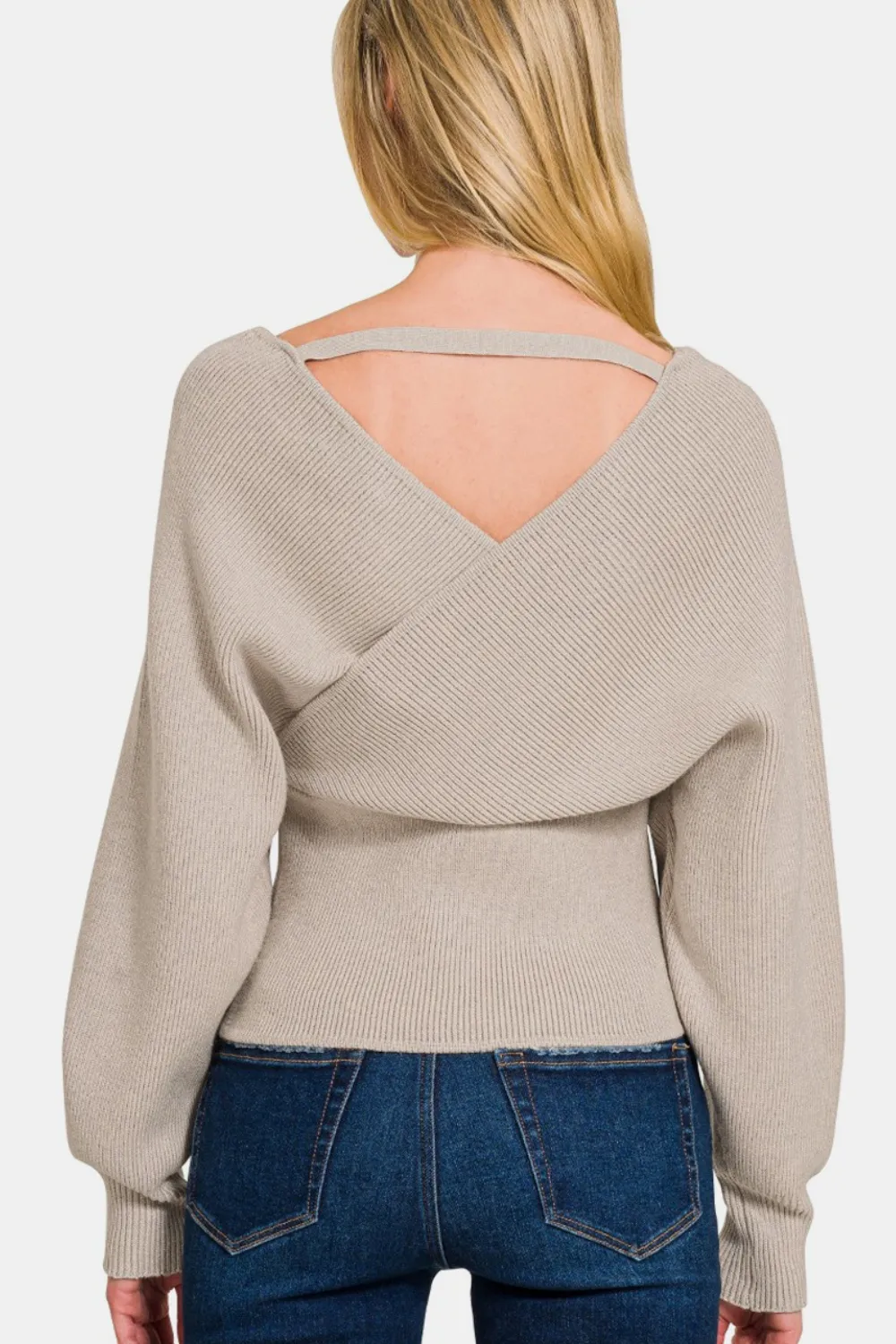 Cross Wrap Rib Long Sleeve Sweater, image 2