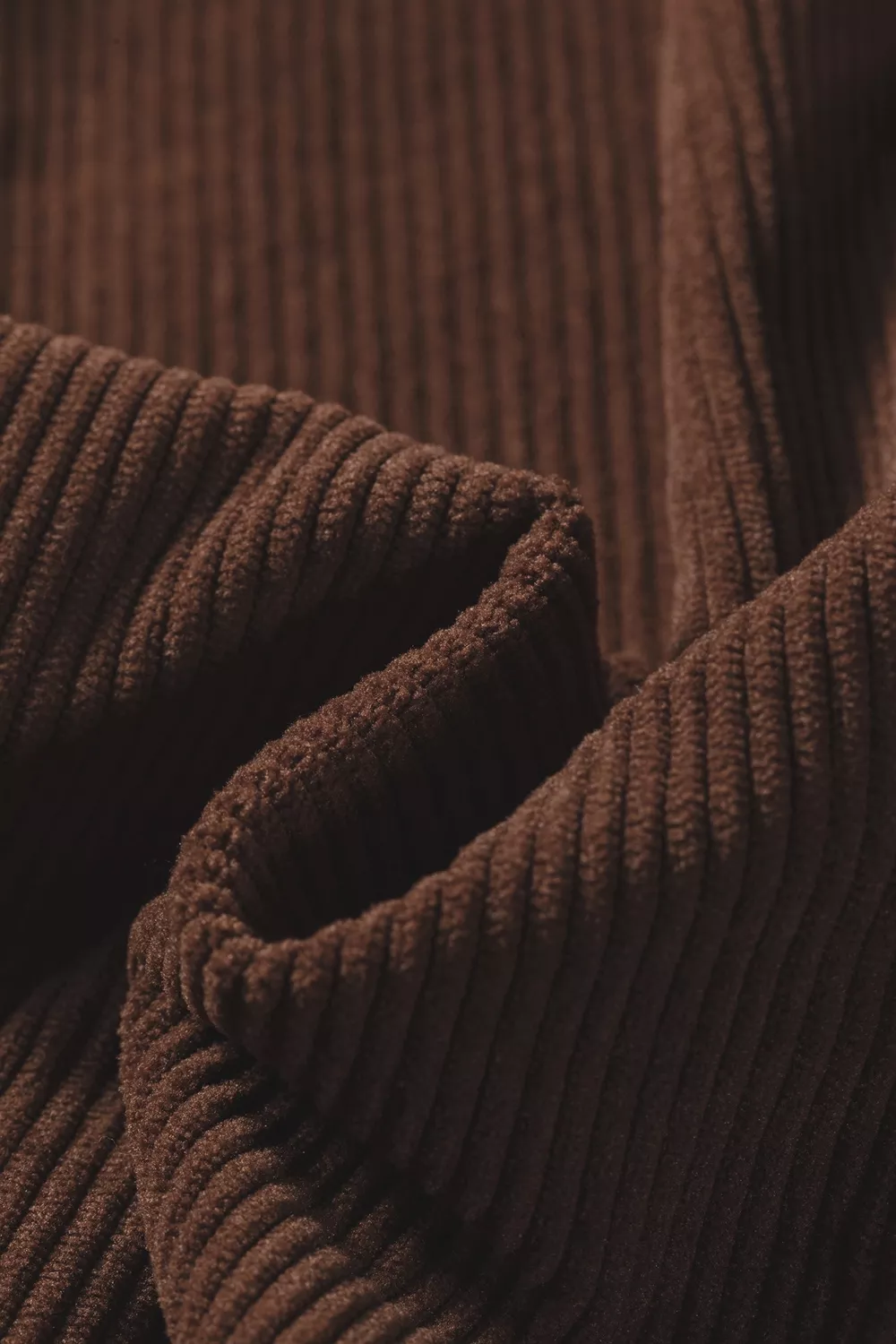 Solid Color Ruffle Trim V Neck Long Sleeve Button Corduroy Shakcet, image 9