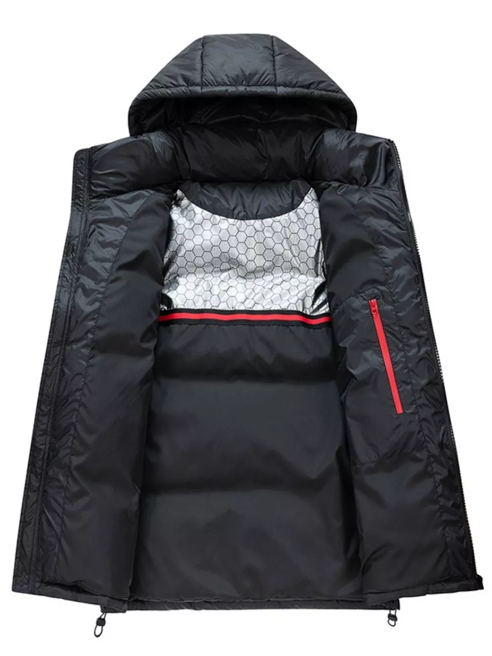 Men's Full Size Contrast Hooded Zip Up Down Jacket Plus Size