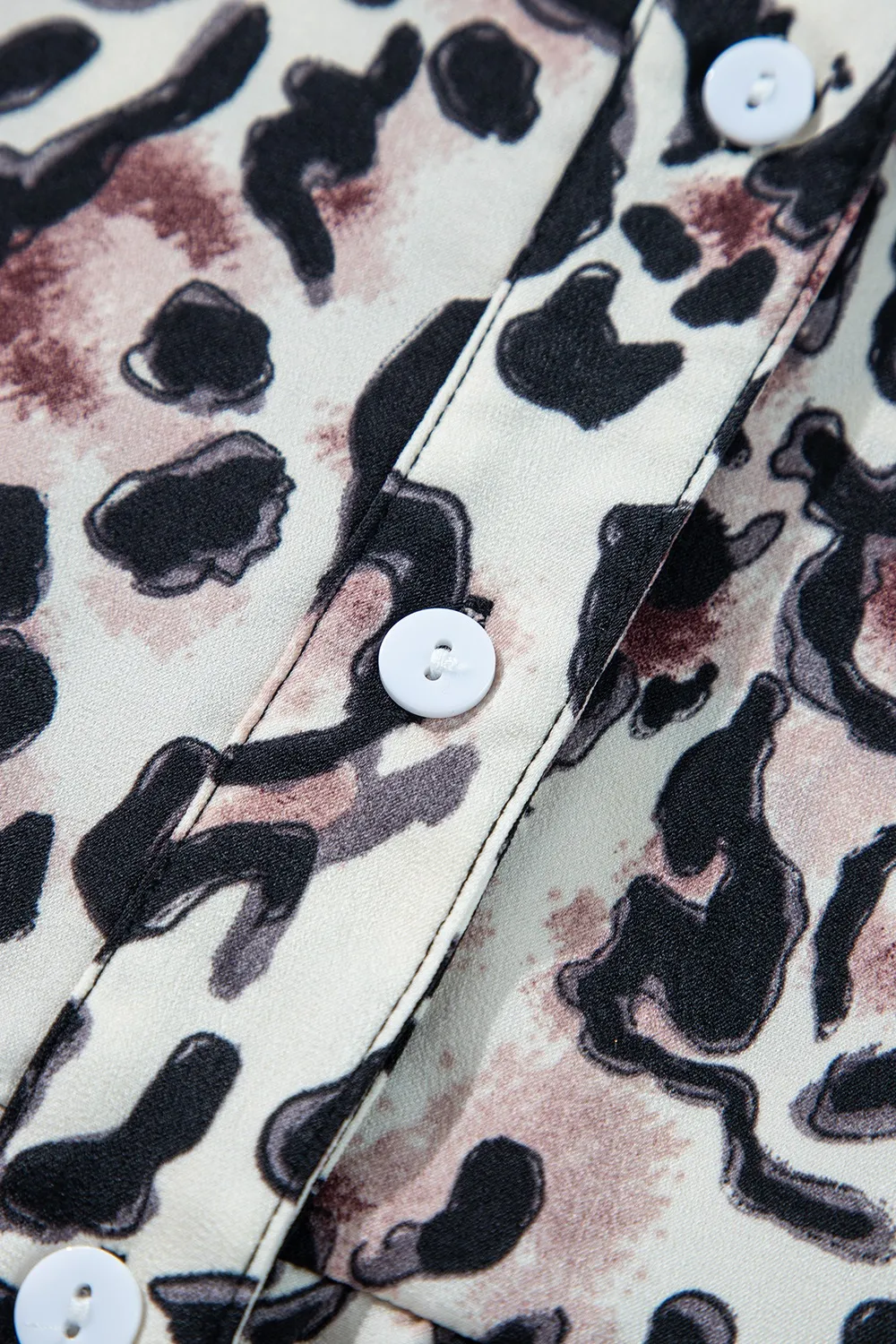 Leopard Print Buttoned Front 3/4 Sleeve Tiered Ruffled Hem Dress, image 6