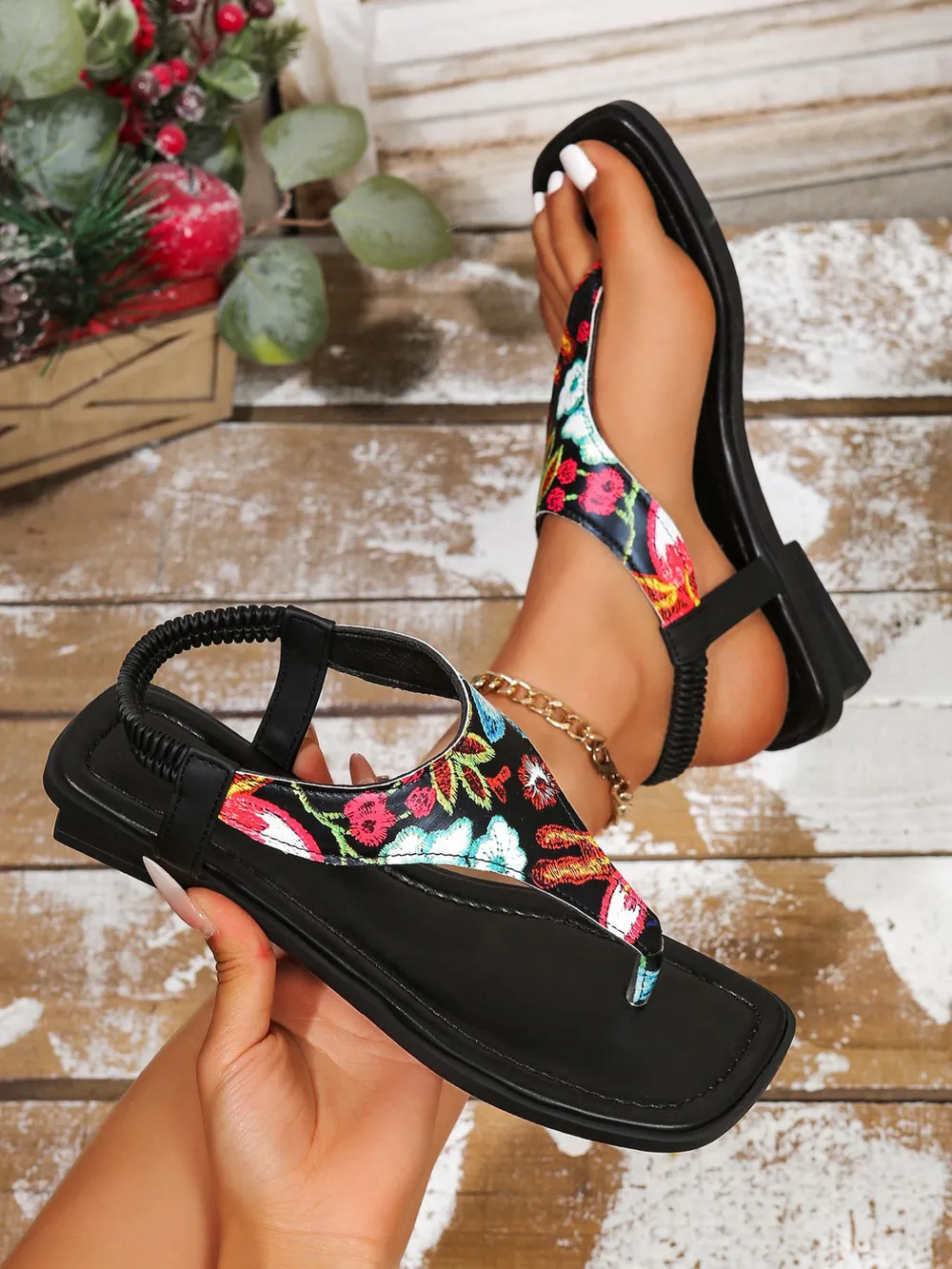 Printed Toe Post Sandals, image 2