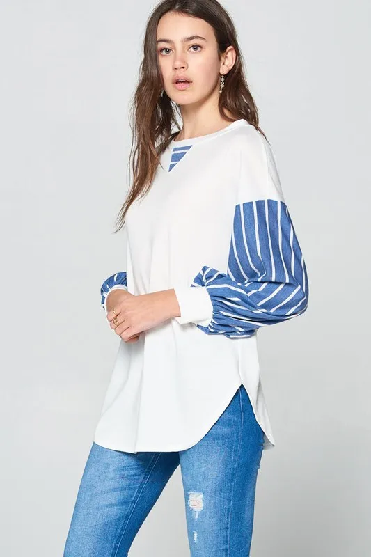 Full Size French Terry Striped Long Sleeve Top, image 2