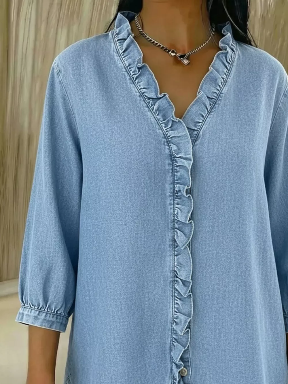 Full Size V-Neck Ruffled Button Down Shirt Plus Size, image 5