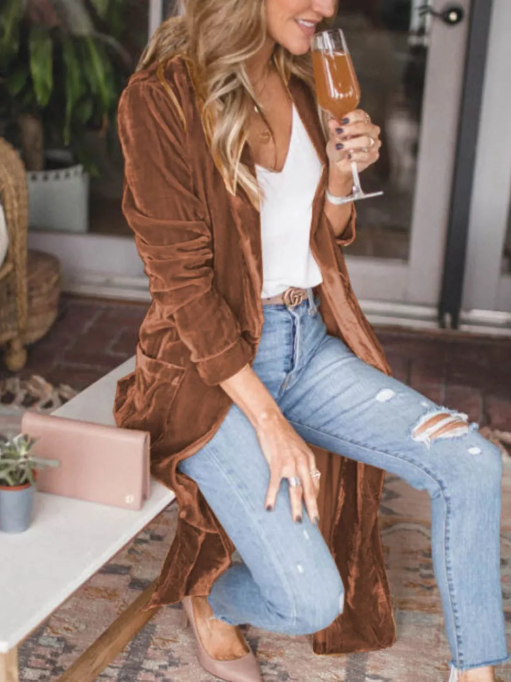 Open Front Long Sleeve Longline Cardigan, image 6