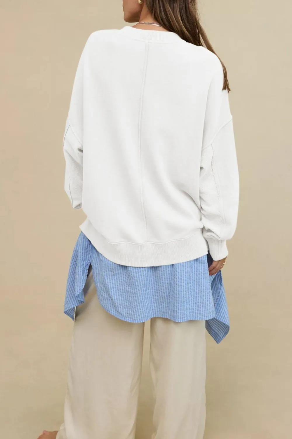 Side Slit Round Neck Long Sleeve Sweatshirt, image 10