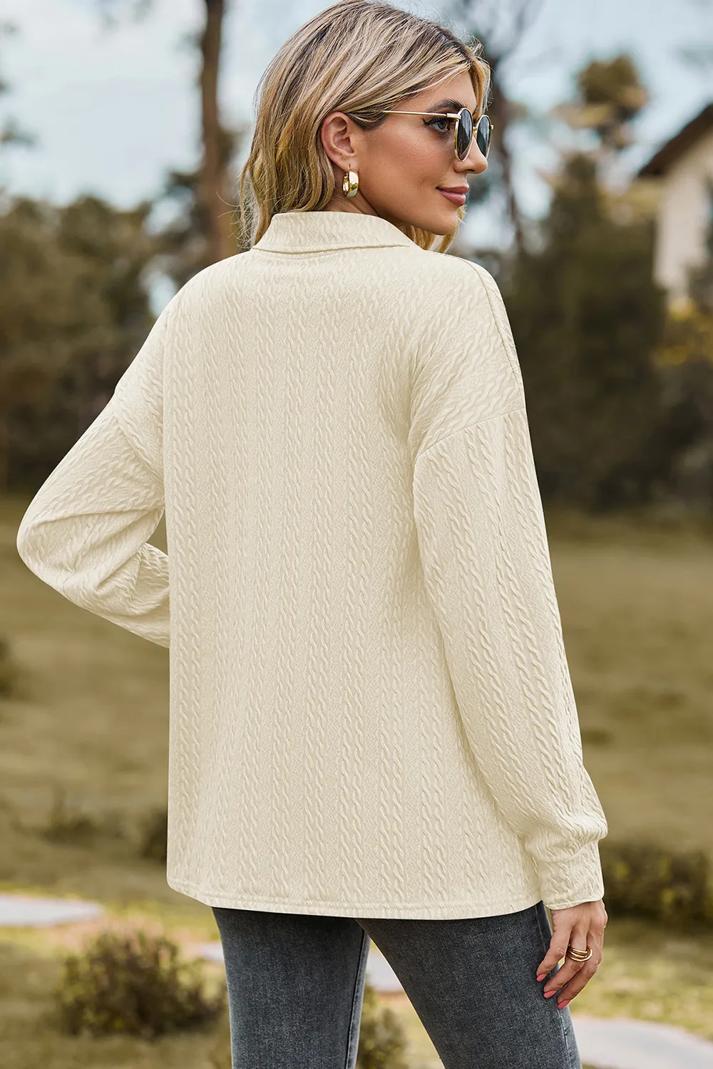 Half Button Dropped Shoulder Blouse, image 21