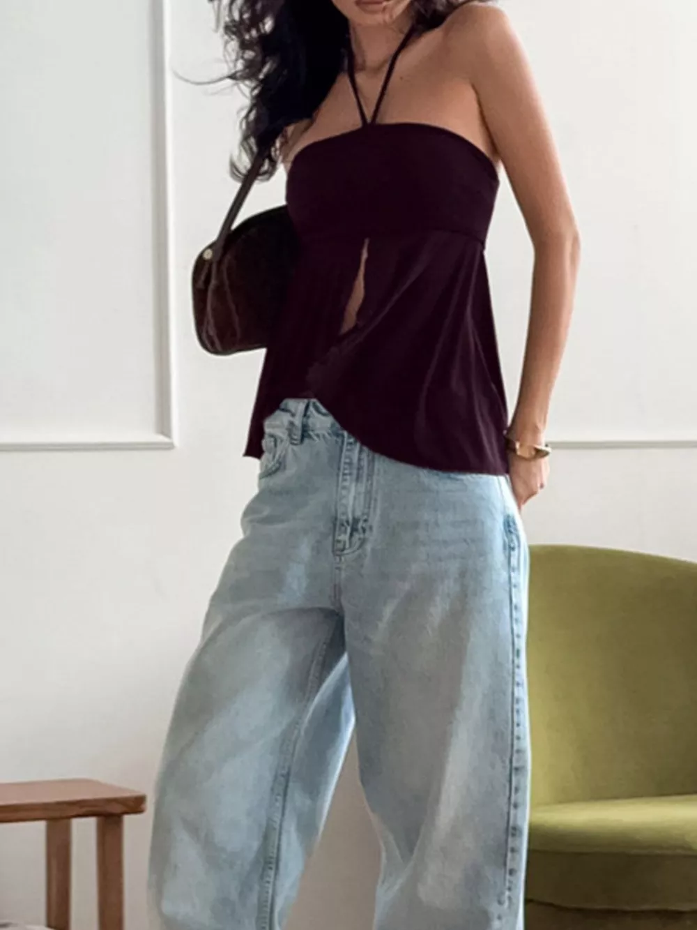 Halter Neck Asymmetrical Hem Cami, image 4