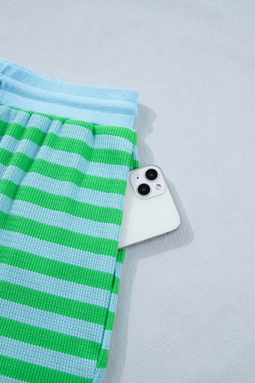 Stripe Colorblock Detail Puff Sleeve Top Drawstring Shorts 2pcs Outfit, image 12