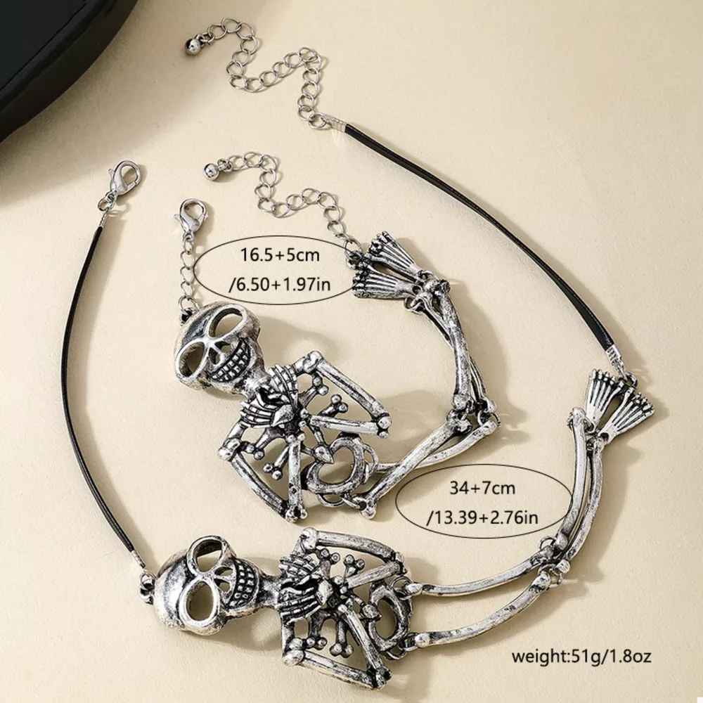 Alloy Skull Necklace and Bracelet Jewelry Set, image 14