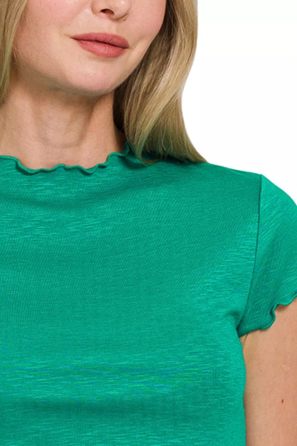 Cotton Modal Slub Lettuce Trimmed Cropped T-Shirt, image 3