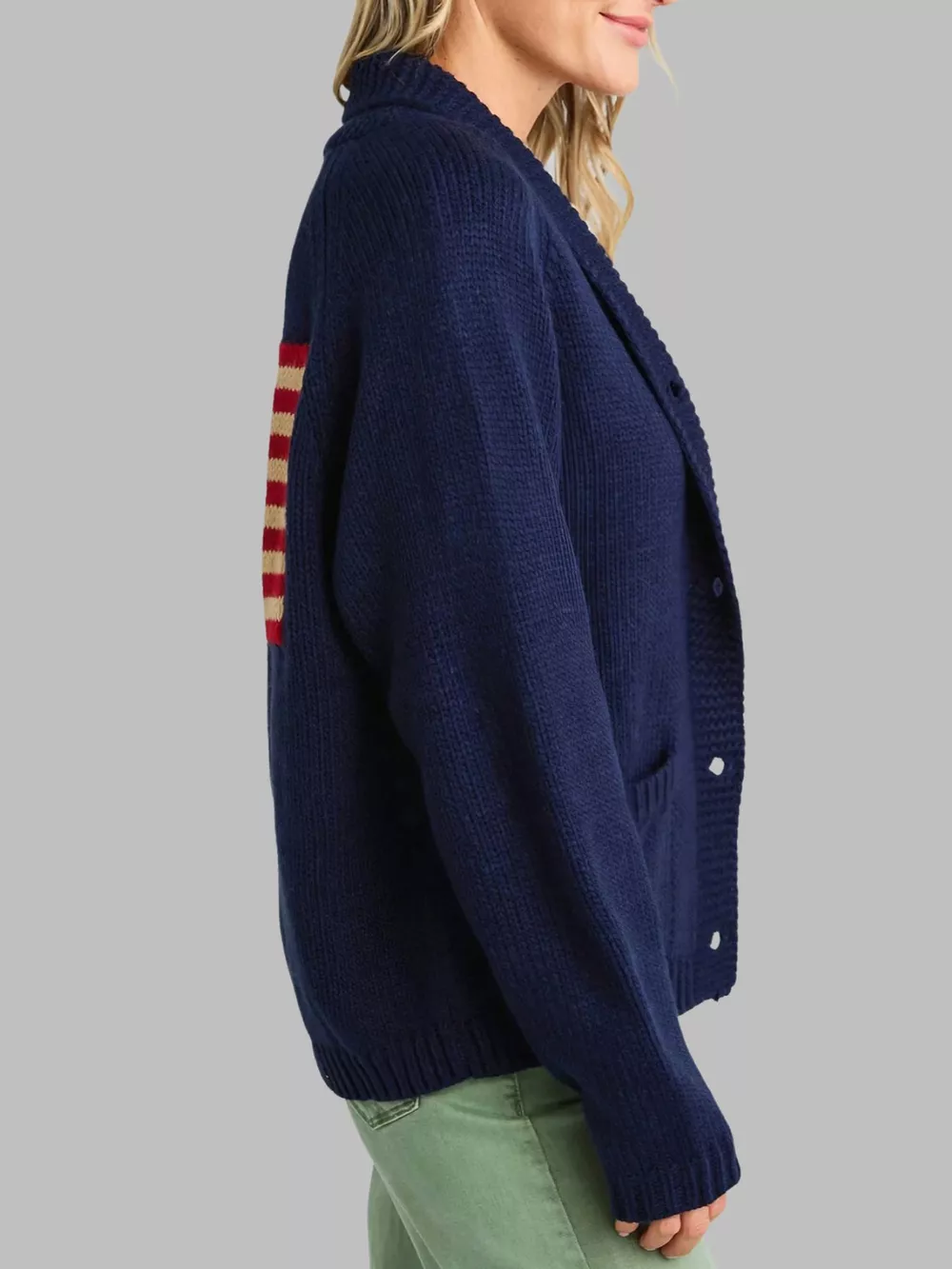 USA Flag Chunky Knit Button-Down Cardigan, image 2