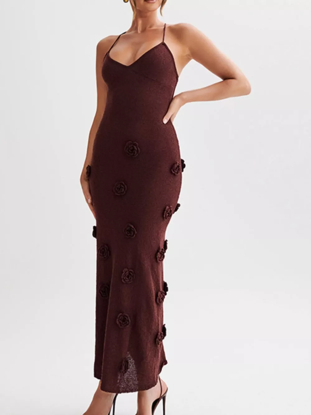 Floral Applique Spaghetti Strap Knit Dress, image 3