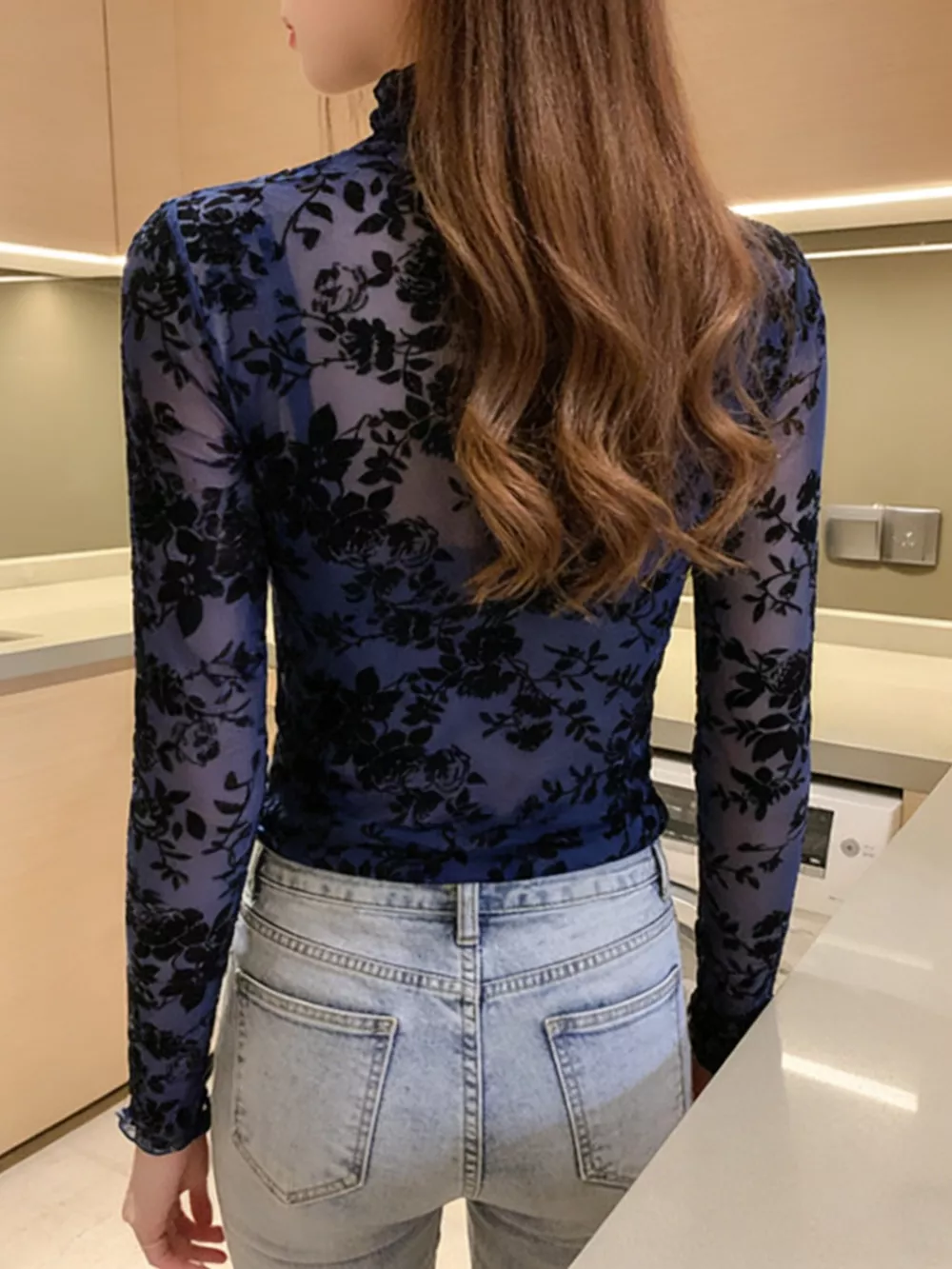 Floral Turtleneck Long Sleeve Top, image 4
