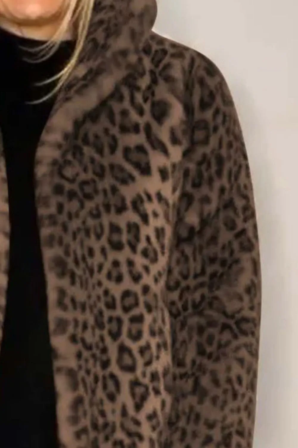 Full Size Leopard Furry Collared Neck Long Sleeve Coat, image 3