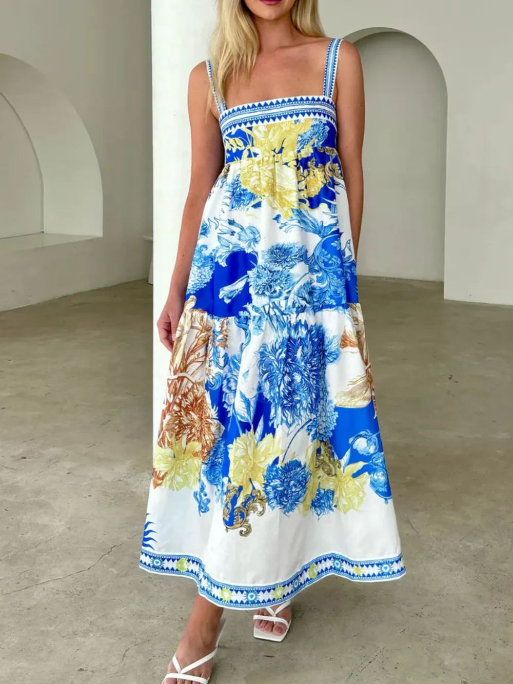 Pocketed Printed Sleeveless Cami Dress