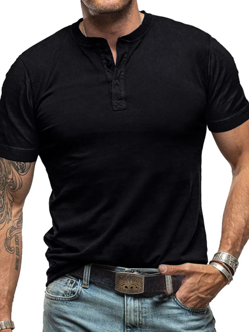 Men's Classic Henley Short Sleeve Polo T-Shirt, image 2