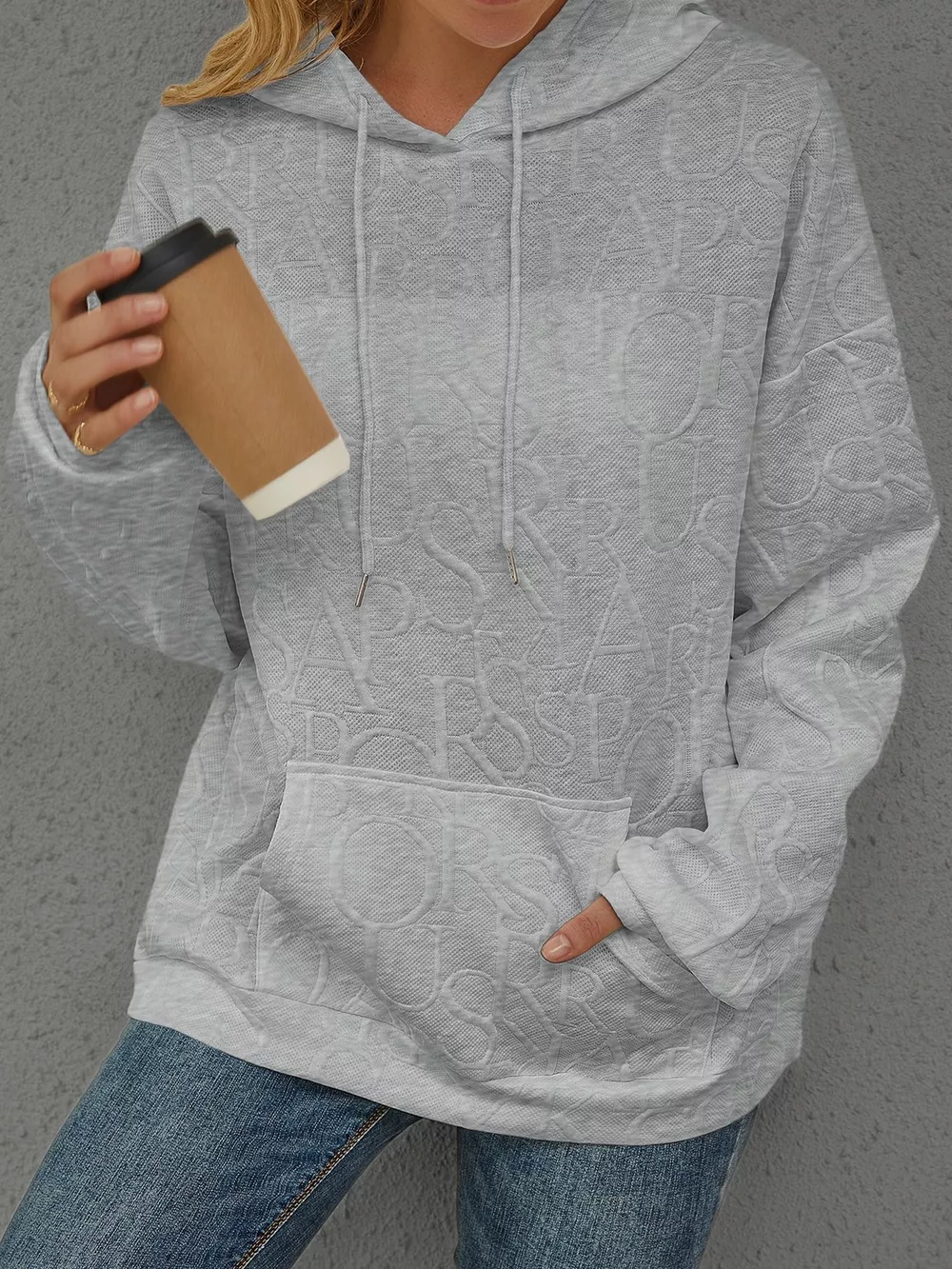 Full Size Embossed Lettering Casual Hoodie Plus Size, image 17