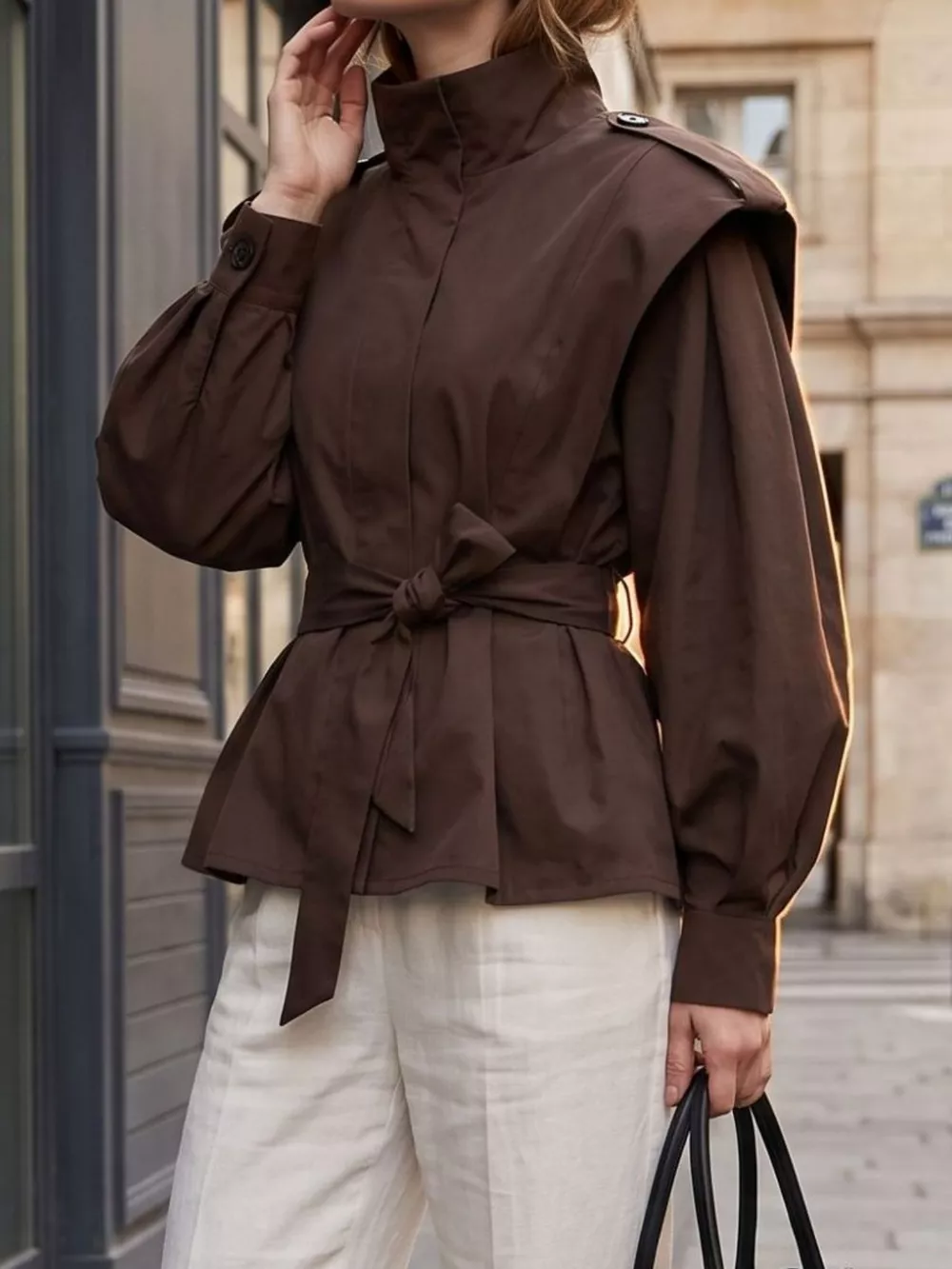 Stand-Collar Belted Outerwear, image 11
