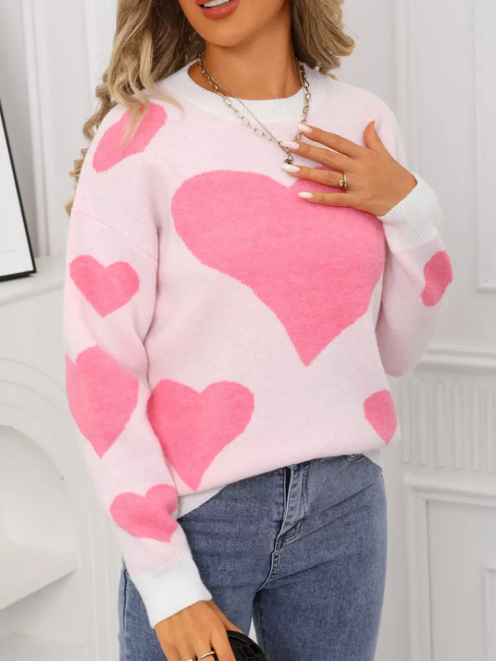 Valentine's Day Heart Crew Neck Sweater, image 6