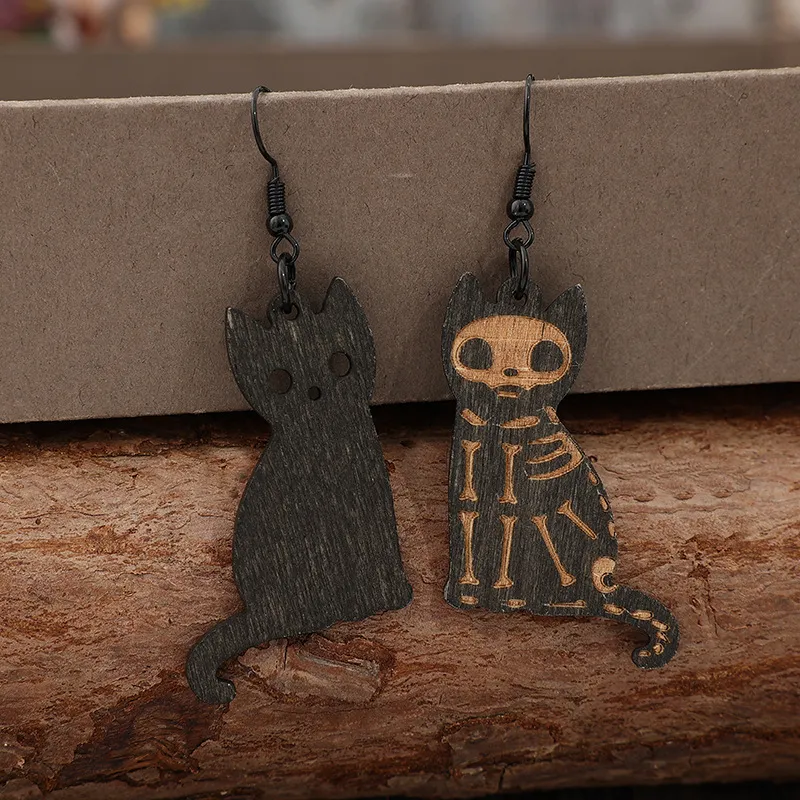 Alloy Hook Wooden Cat Earrings, image 2
