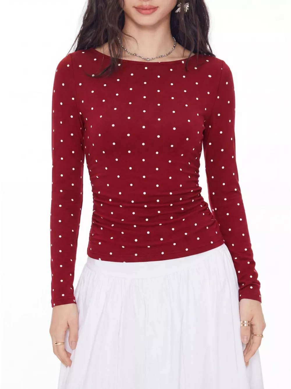 Long Sleeve Polka Dot Tie Back T-Shirt, image 2