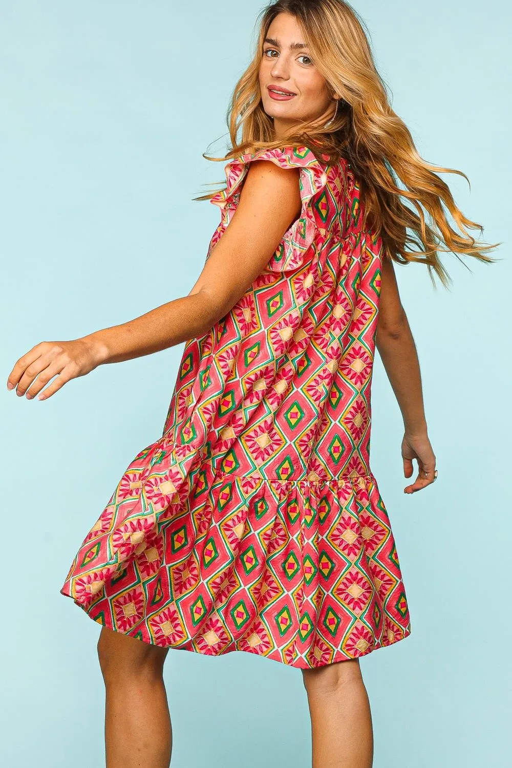 Full Size Ruffled Printed Dress with Side Pockets, image 2