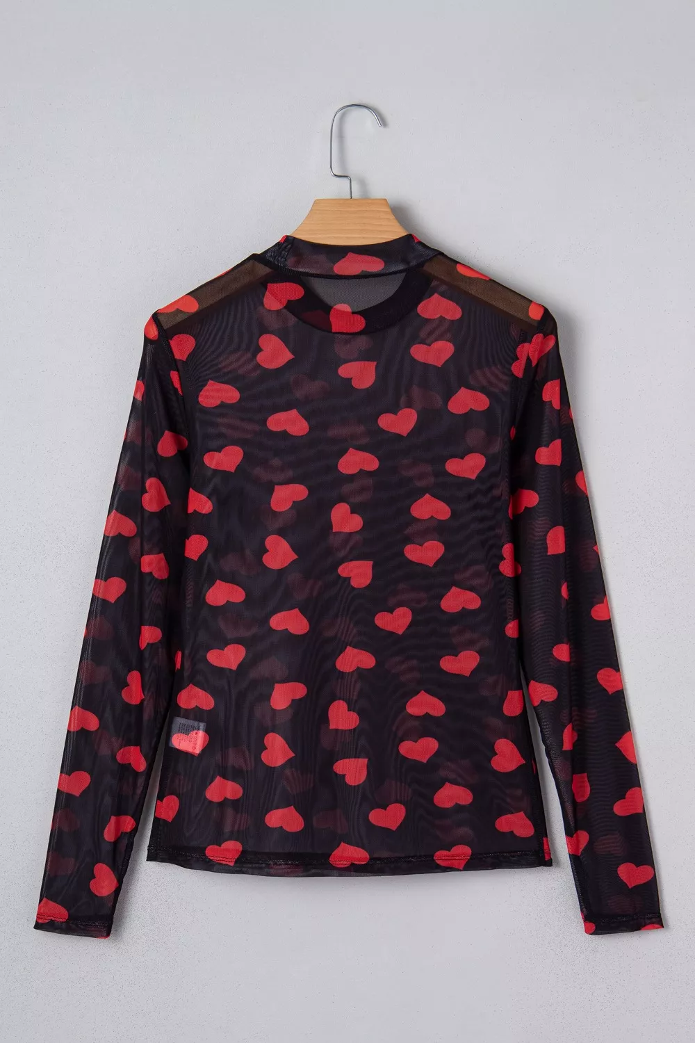 Valentines Heart Printed Sheer Mesh Long Sleeve Top, image 5
