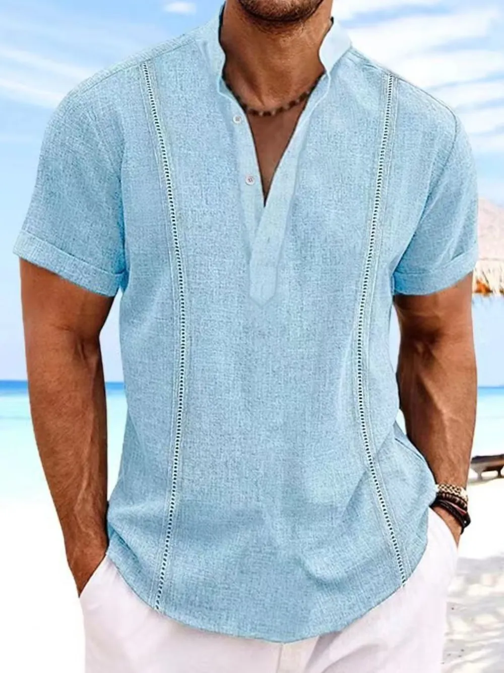 Men's Full Size Button Detail Short Sleeve Shirt Plus Size, image 2