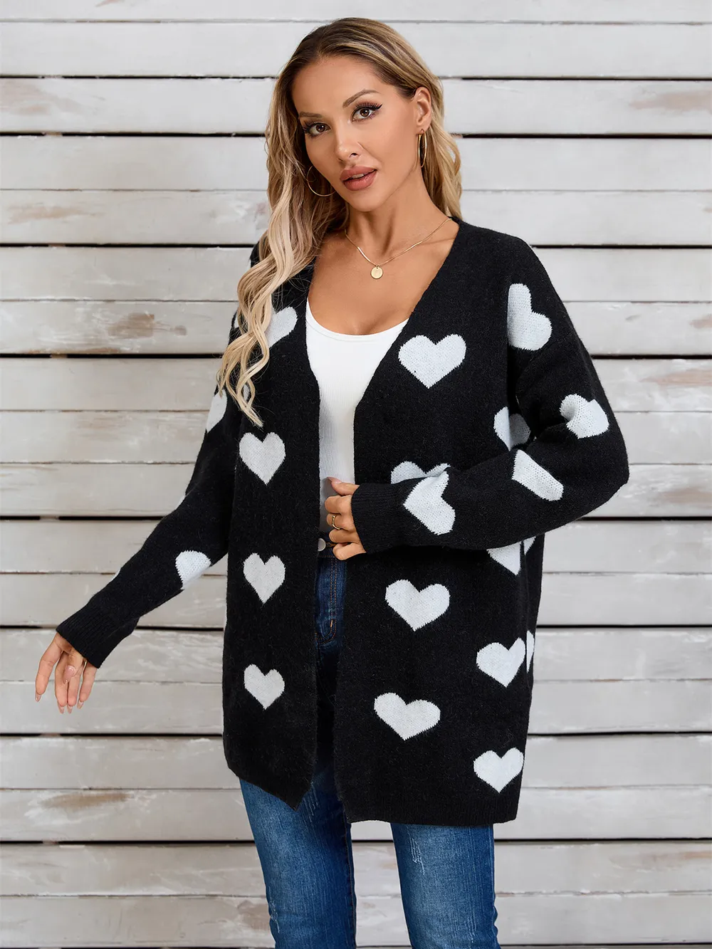 Heart Open Front Long Sleeve Cardigan, image 11