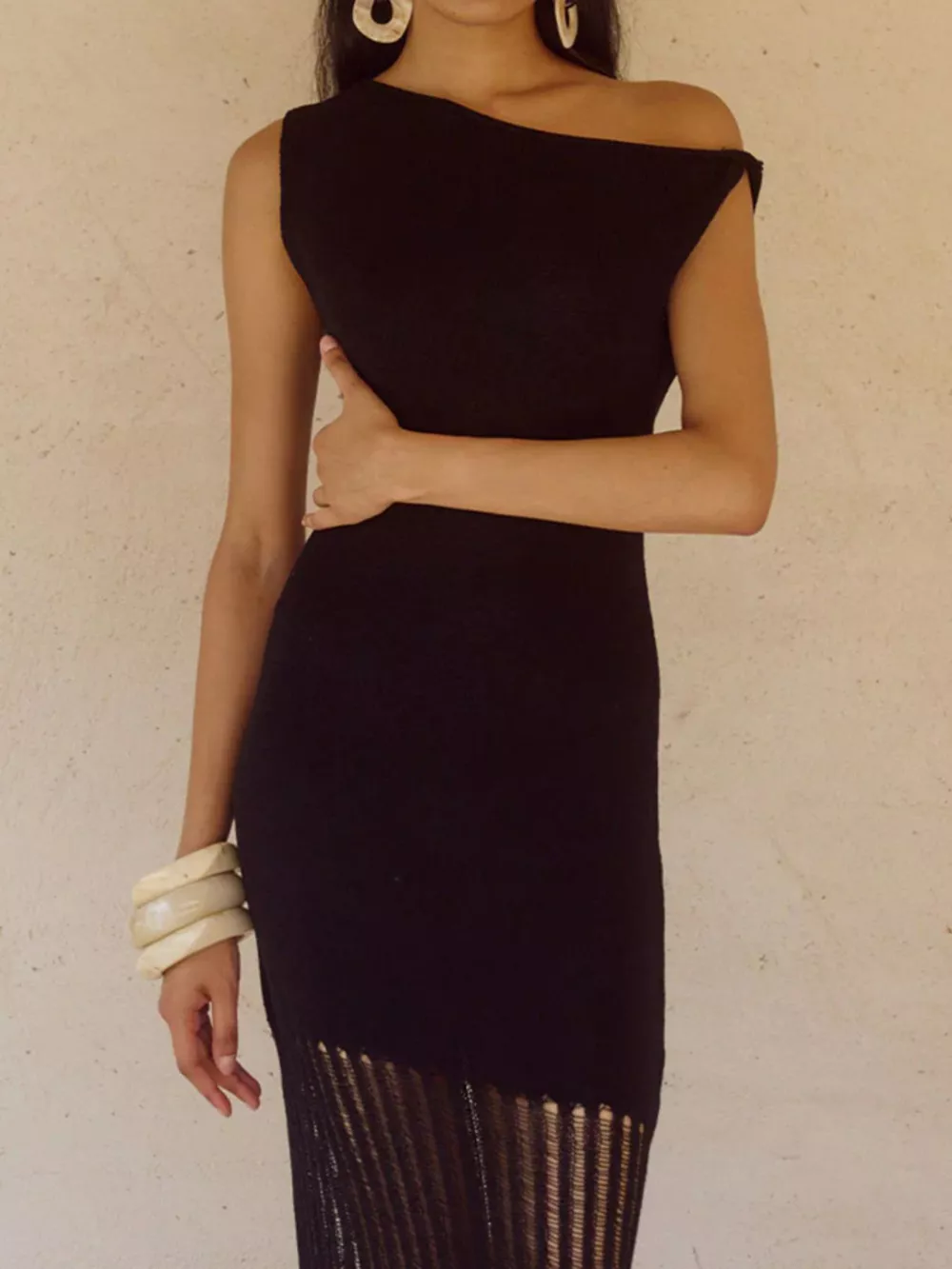 One-Shoulder Fringe Maxi Dress, image 2