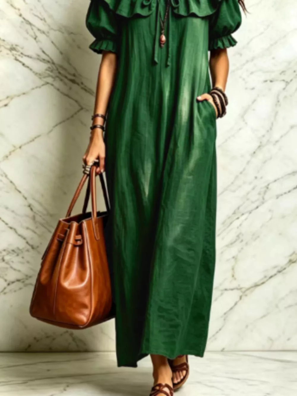 Ruffle Trim Puff Sleeve Maxi Dress, image 15