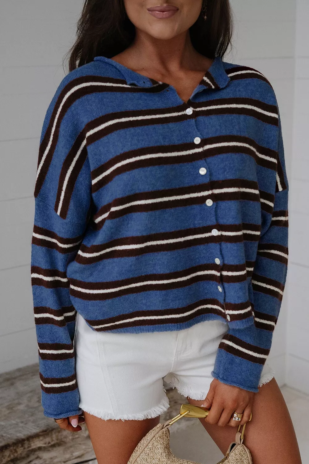 Stripe Striped Drop Shoulder Button Cardigan, image 4